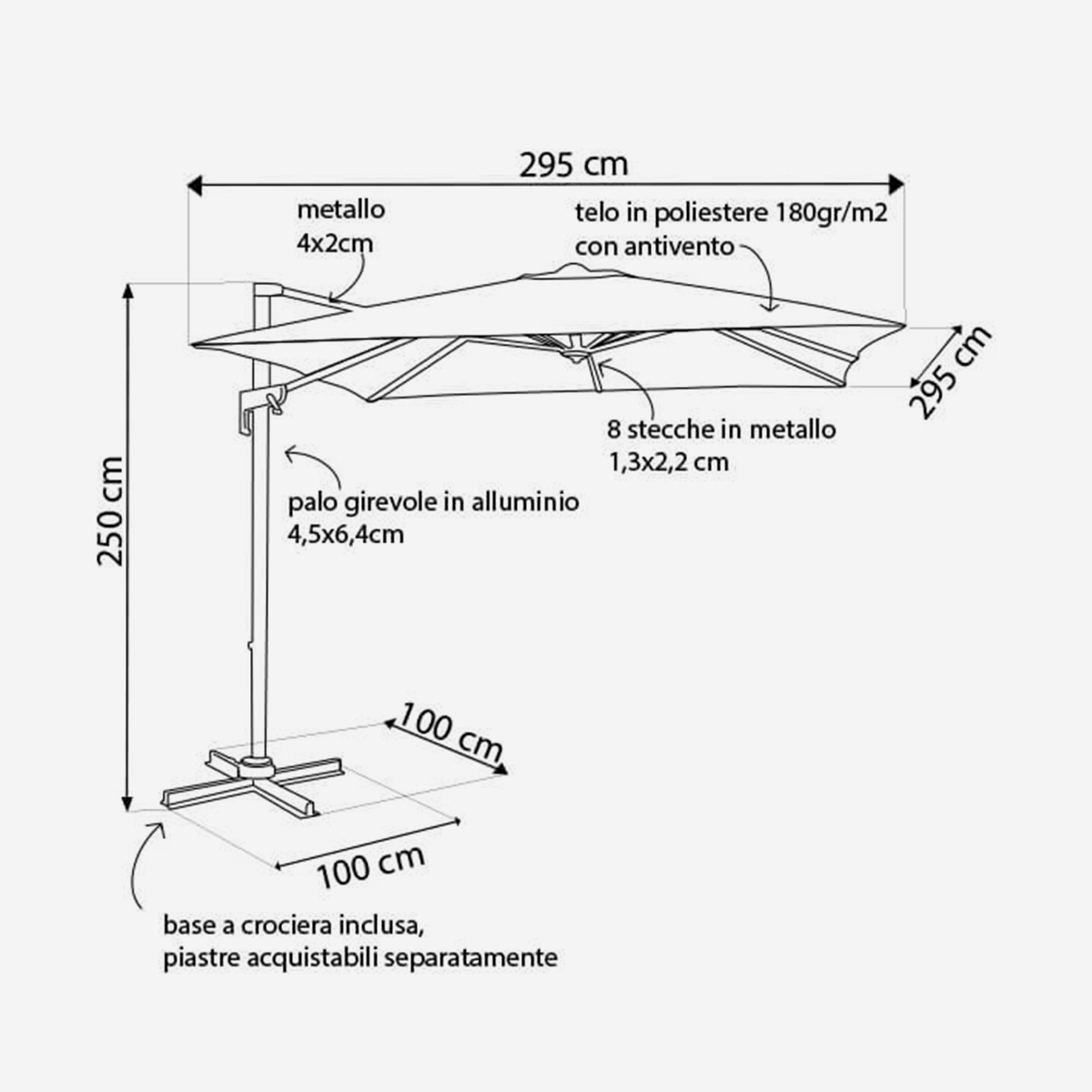 Cantilever garden parasol in Alluminio Newton 3x3 Cosma — 5