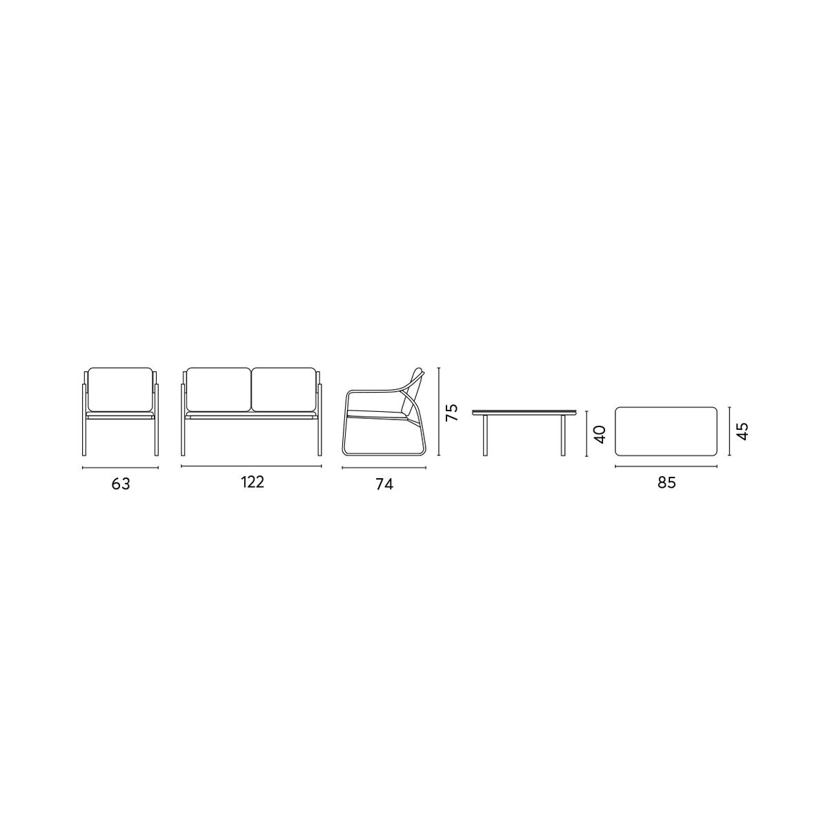 Tinos Modern Garden Lounge Set 2-Seater Sofa 2 Armchairs Coffee Table Kedels SET 127 — 7