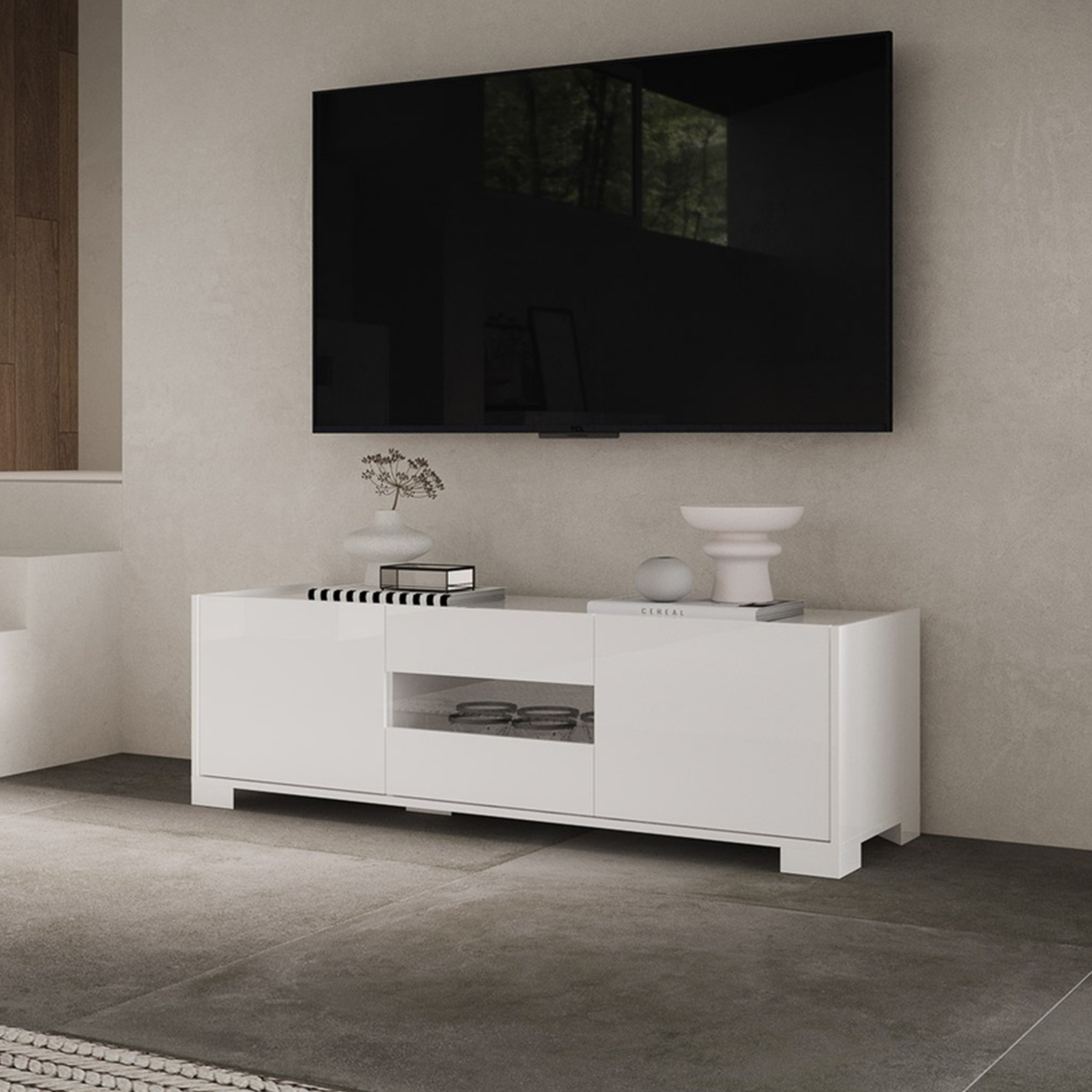Modern TV stand 3 doors 130x40x40 living room Riflesso — 2
