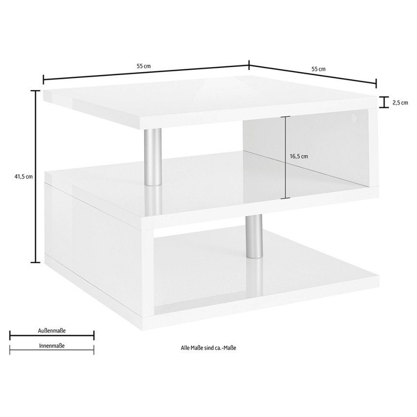 Zeta 55 Square Coffee Table with 2 Shelves Web Furniture — 6