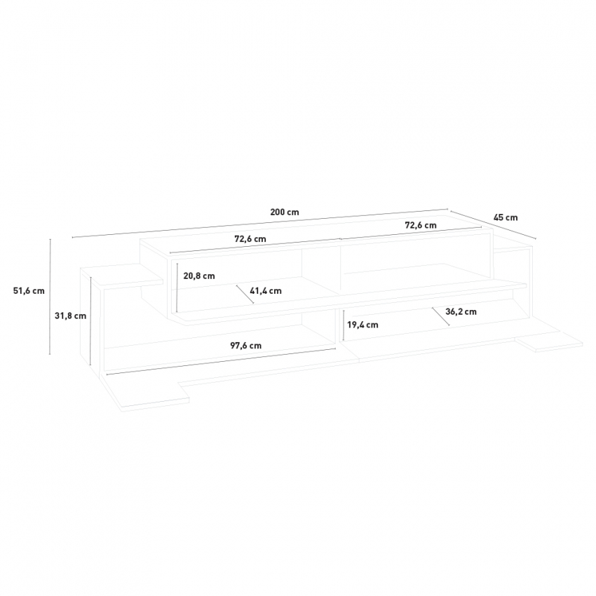 TV cabinet 4 compartments 3 flap doors modern design white and wood Corona Low White — 6