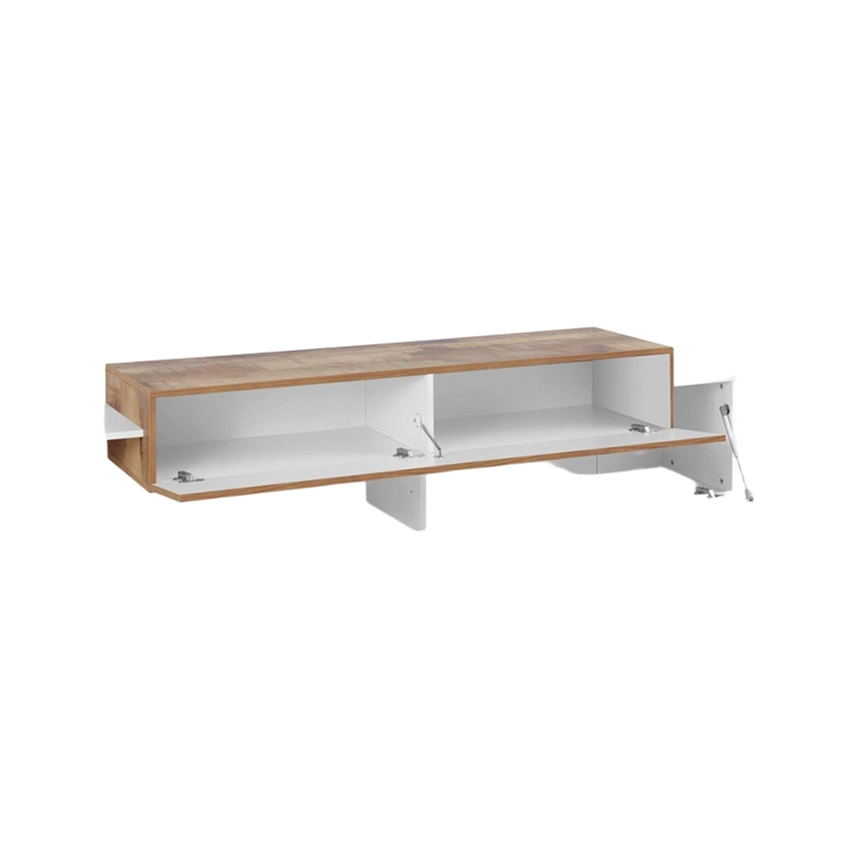 TV cabinet 4 compartments 3 flap doors modern design white and wood Corona Low White — 5