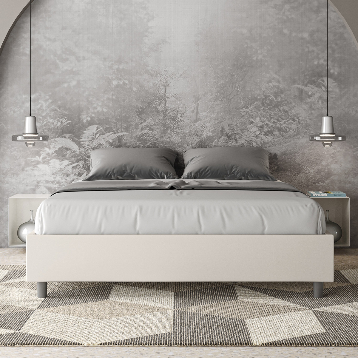Azelia 160x190 White Faux Leather Upholstered Headboardless Double Bed — 2