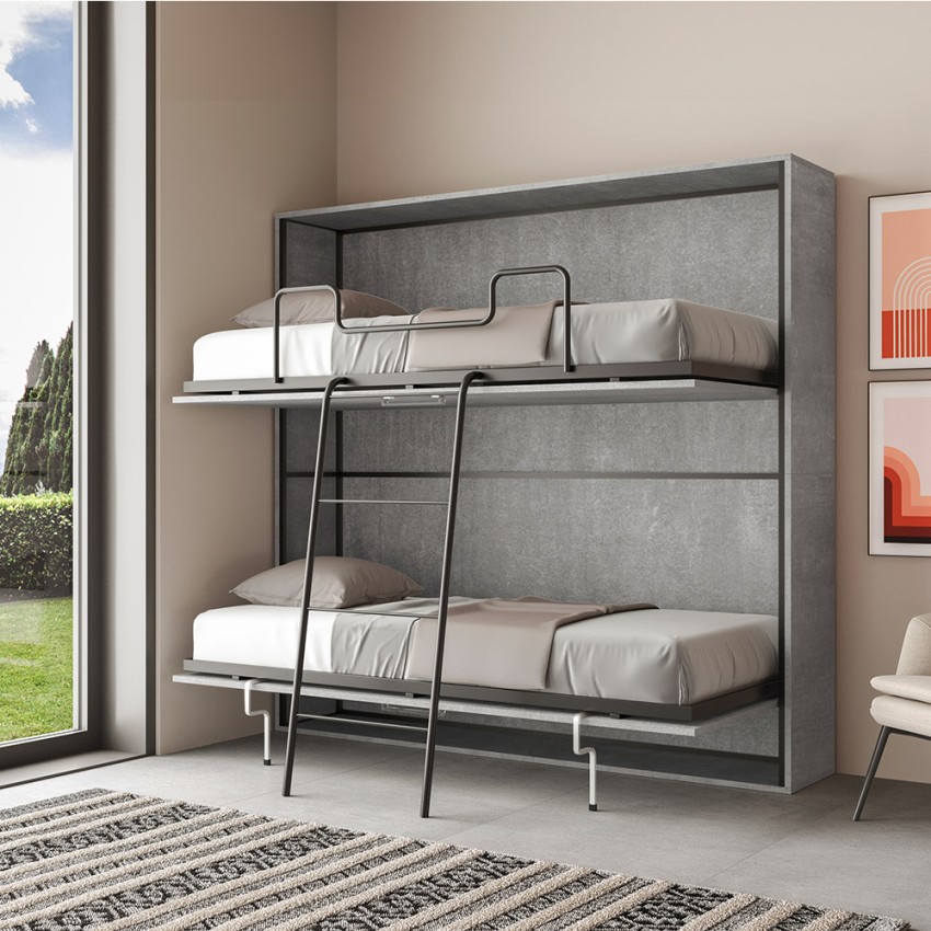Itamoby Kando Horizontal Foldaway Bunk Bed with Mattresses 85x185 Concrete Grey — 2