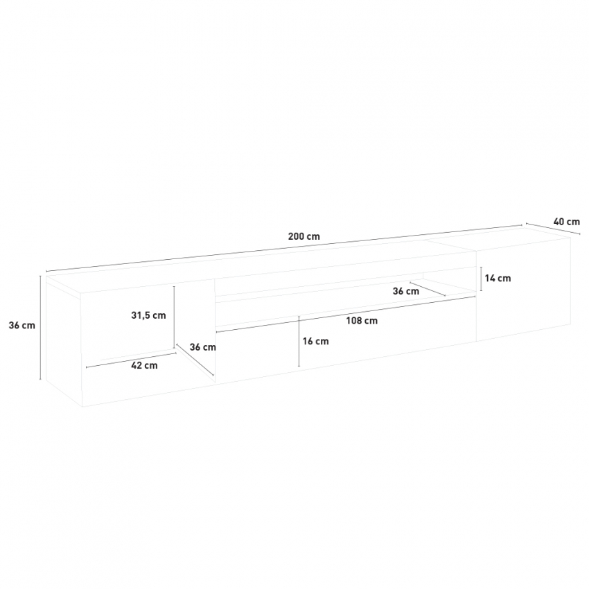 Modern TV cabinet with door and flap drawer 200cm Daiquiri Anthracite L — 6