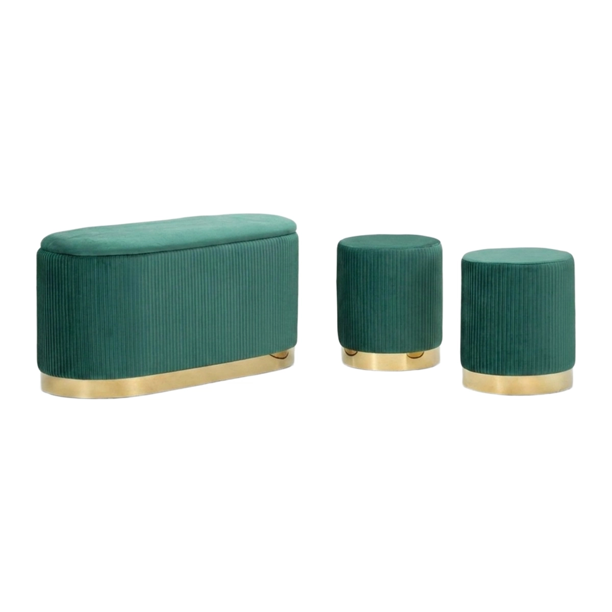 Shopy Storage Bench Set with 2 Stools in Velluto Velvet — 4