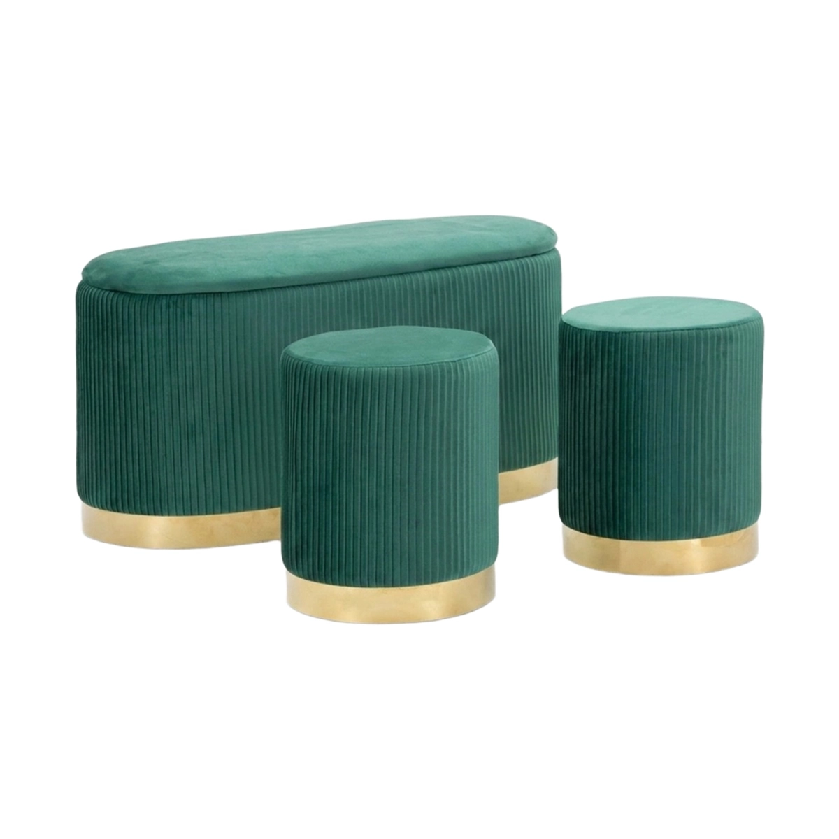 Shopy Storage Bench Set with 2 Stools in Velluto Velvet — 1
