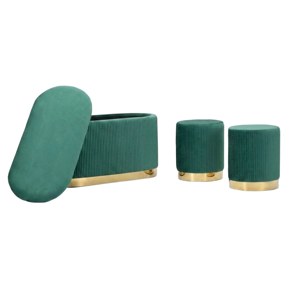Shopy Storage Bench Set with 2 Stools in Velluto Velvet — 3