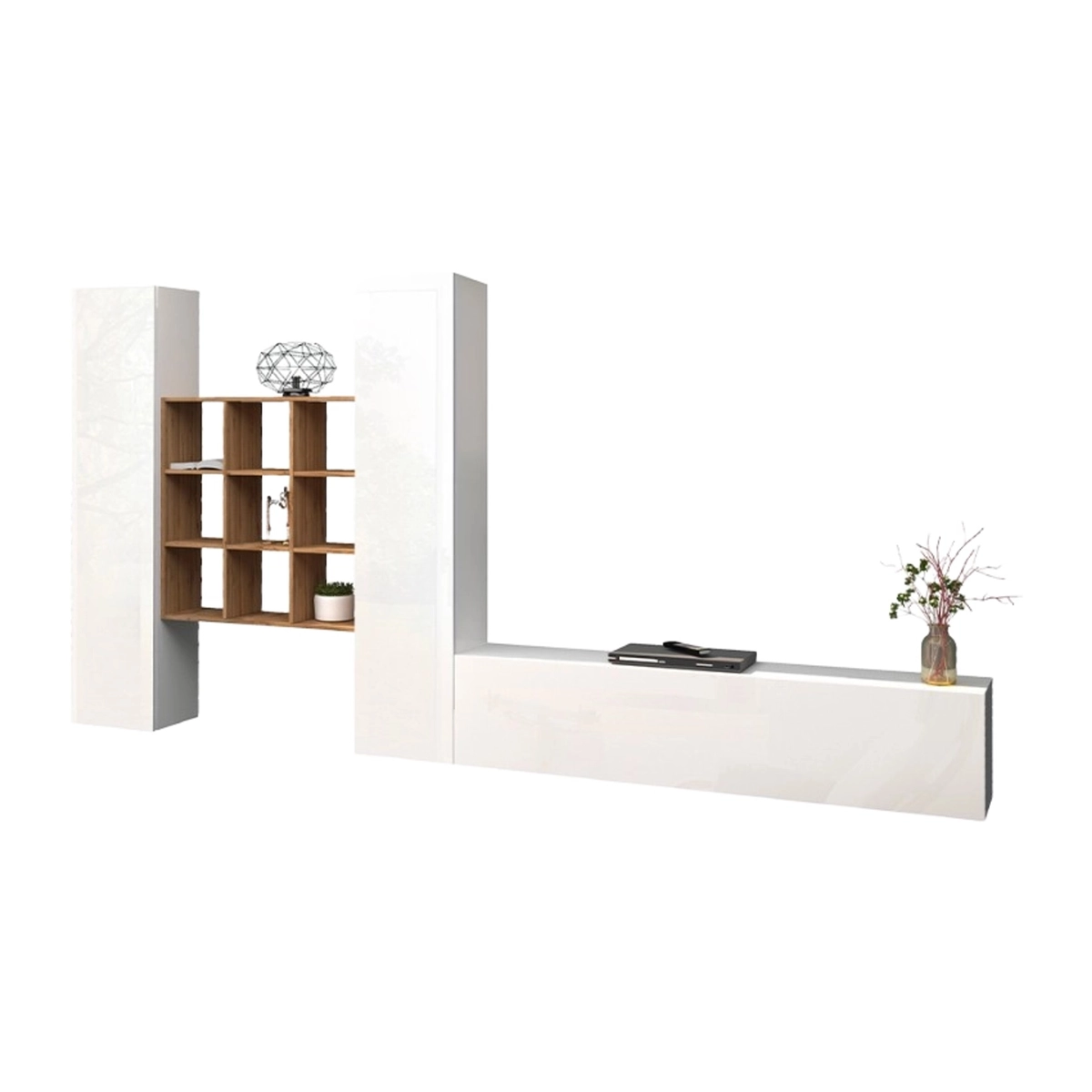 Floating TV Wall Unit White and Oak with 2 Cabinets Talka WH — 7