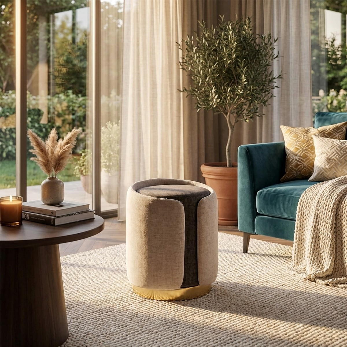 Design Compact Ottoman with Gold Base Havana Space — 2