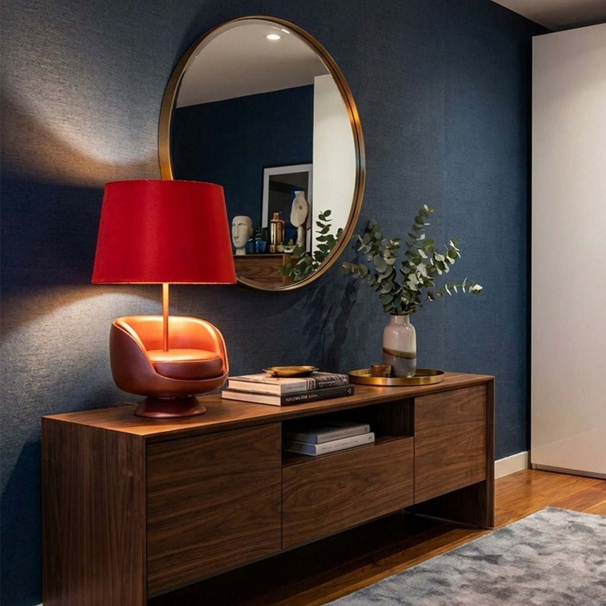 Midcentury Rossa Designer Bedside Table Lamp with Shade — 2