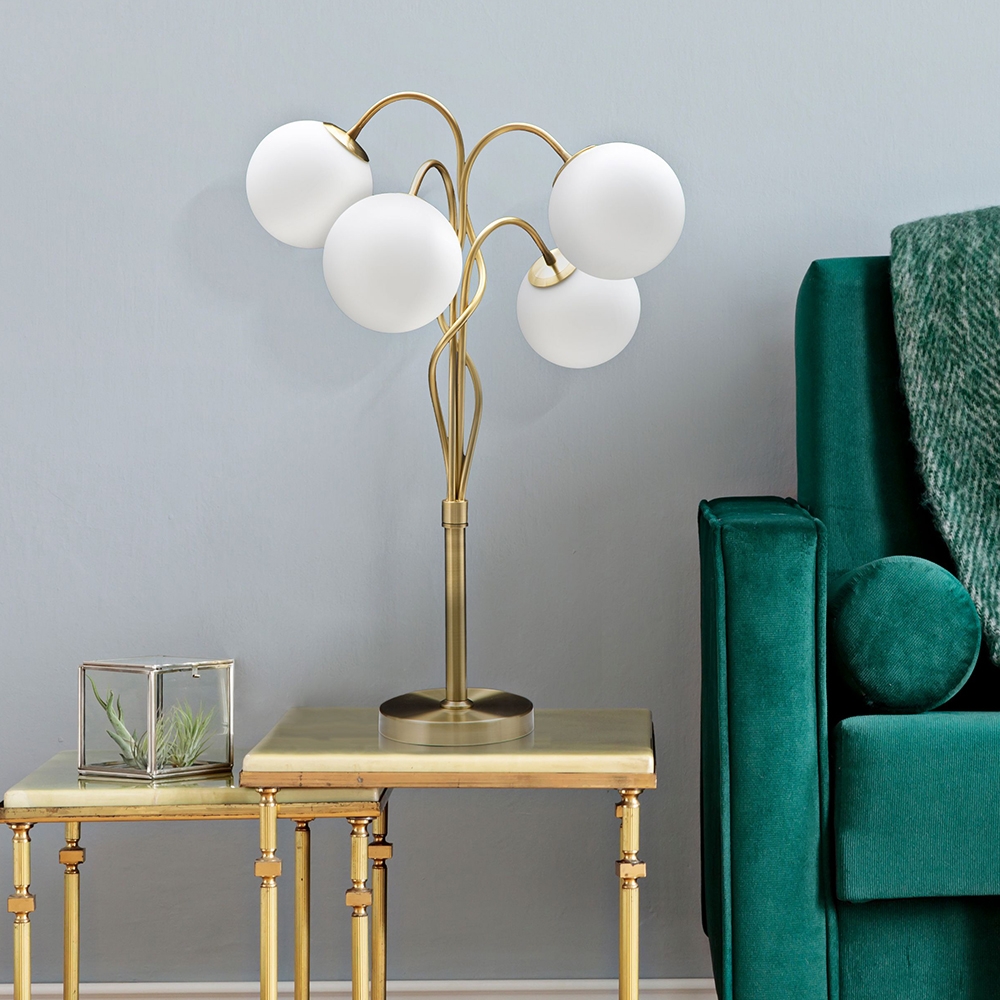 Glamy 4T Gold Metal Table Lamp with Opaque Glass Globes — 2