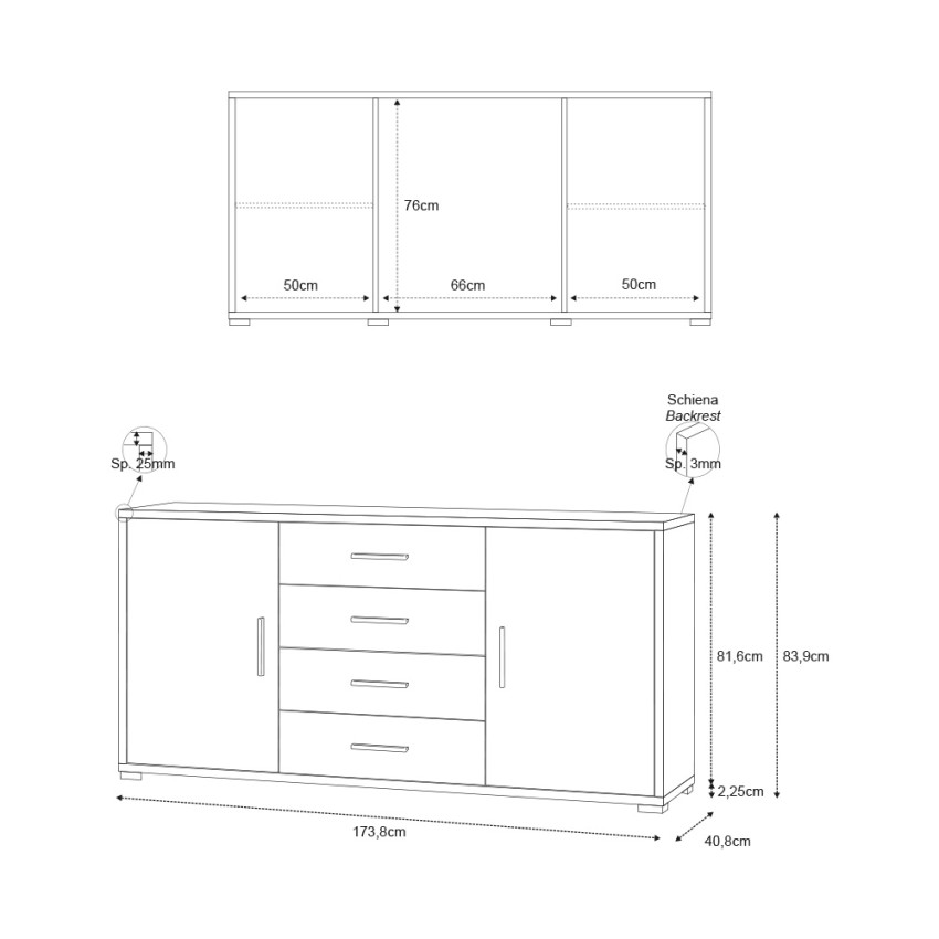 Modern Sideboard with 2 Doors and 4 Drawers Cleore Sarmog Db804k — 7
