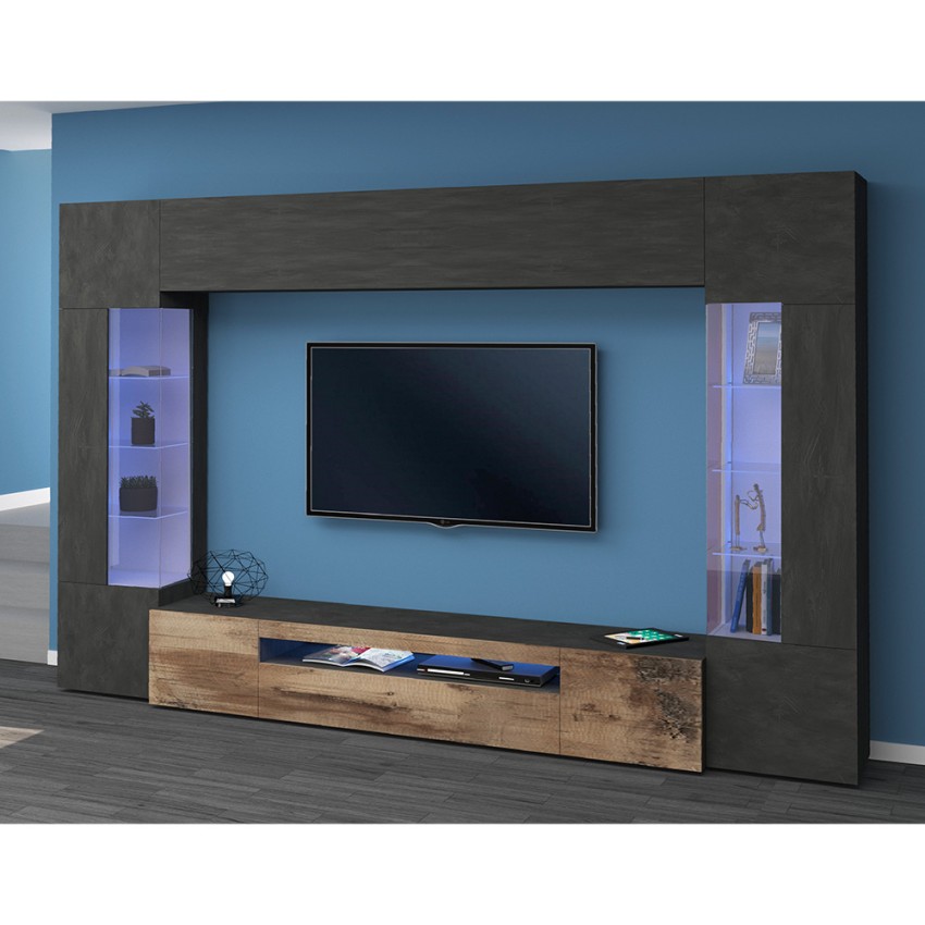 Sultan AP Modern TV Wall Unit Anthracite Wood with 2 Display Cabinets — 3