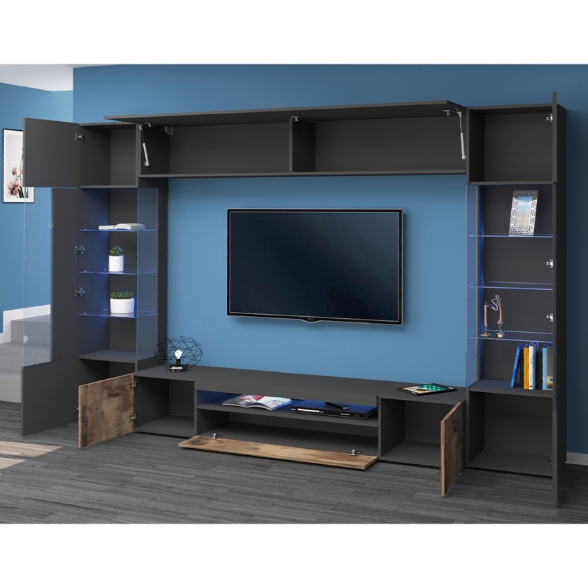 Sultan AP Modern TV Wall Unit Anthracite Wood with 2 Display Cabinets — 4