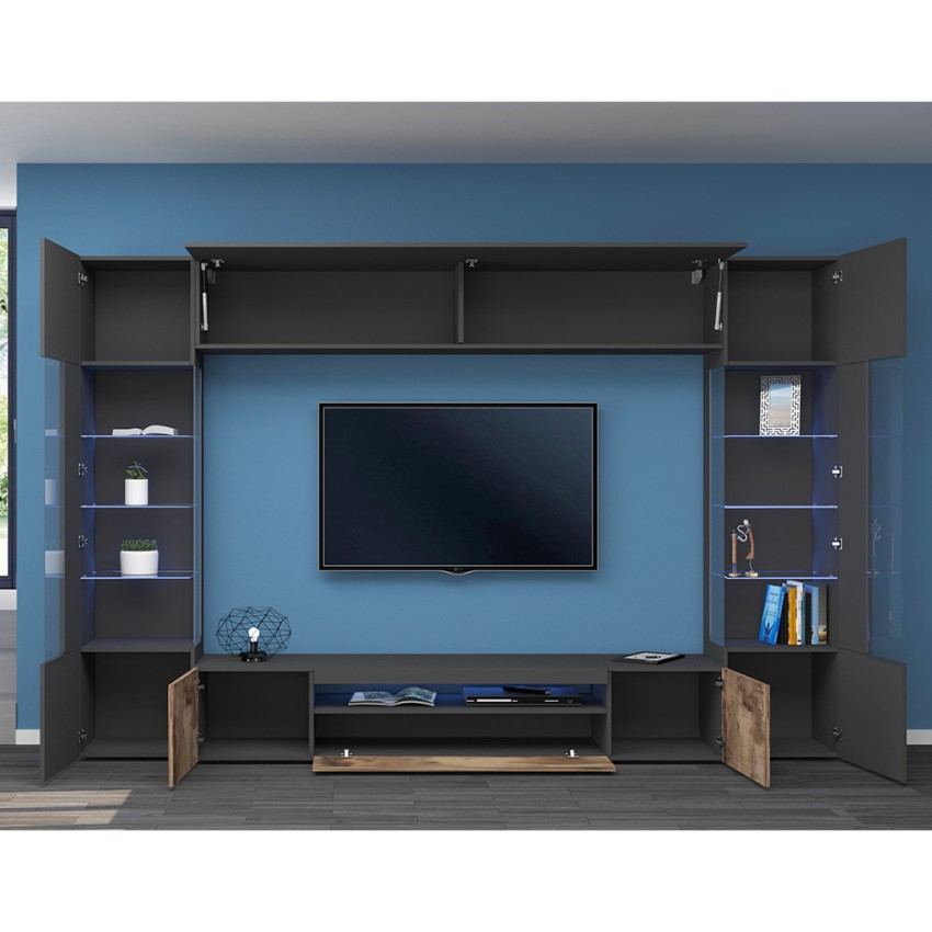 Sultan AP Modern TV Wall Unit Anthracite Wood with 2 Display Cabinets — 5