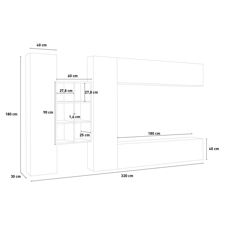 Floating TV wall unit with 2 display cases and bookcase Kary RT — 7
