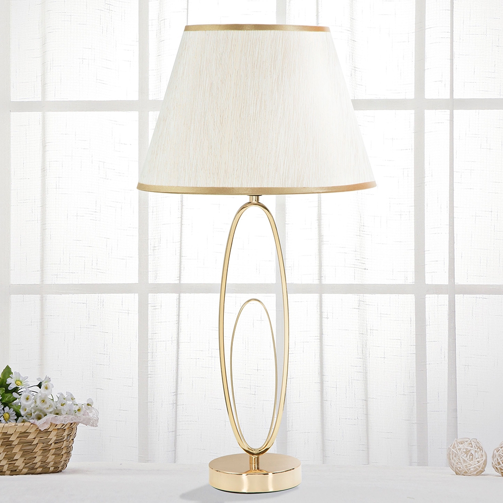 Flush M Table Lamp by Mauro Ferretti Gold Metal and Beige Shade — 2