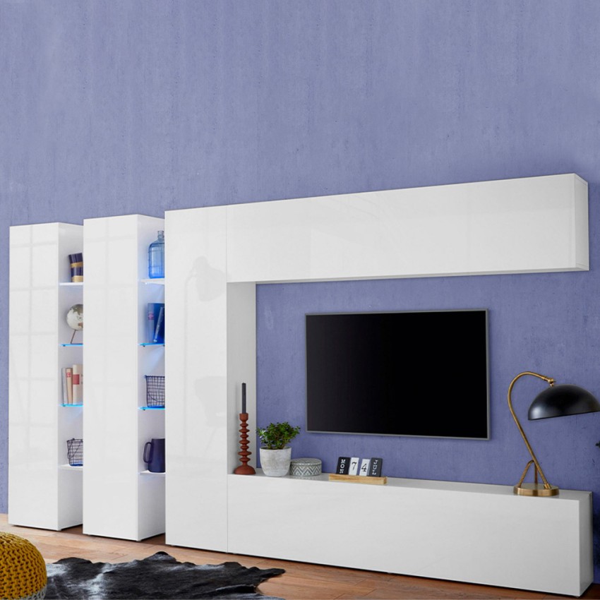 Joy Trio modern wall unit with TV stand, wall cabinet and 3 tall units — 2