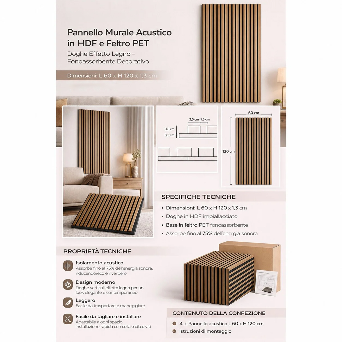 Set of 4 decorative HDF acoustic panels Skog — 3