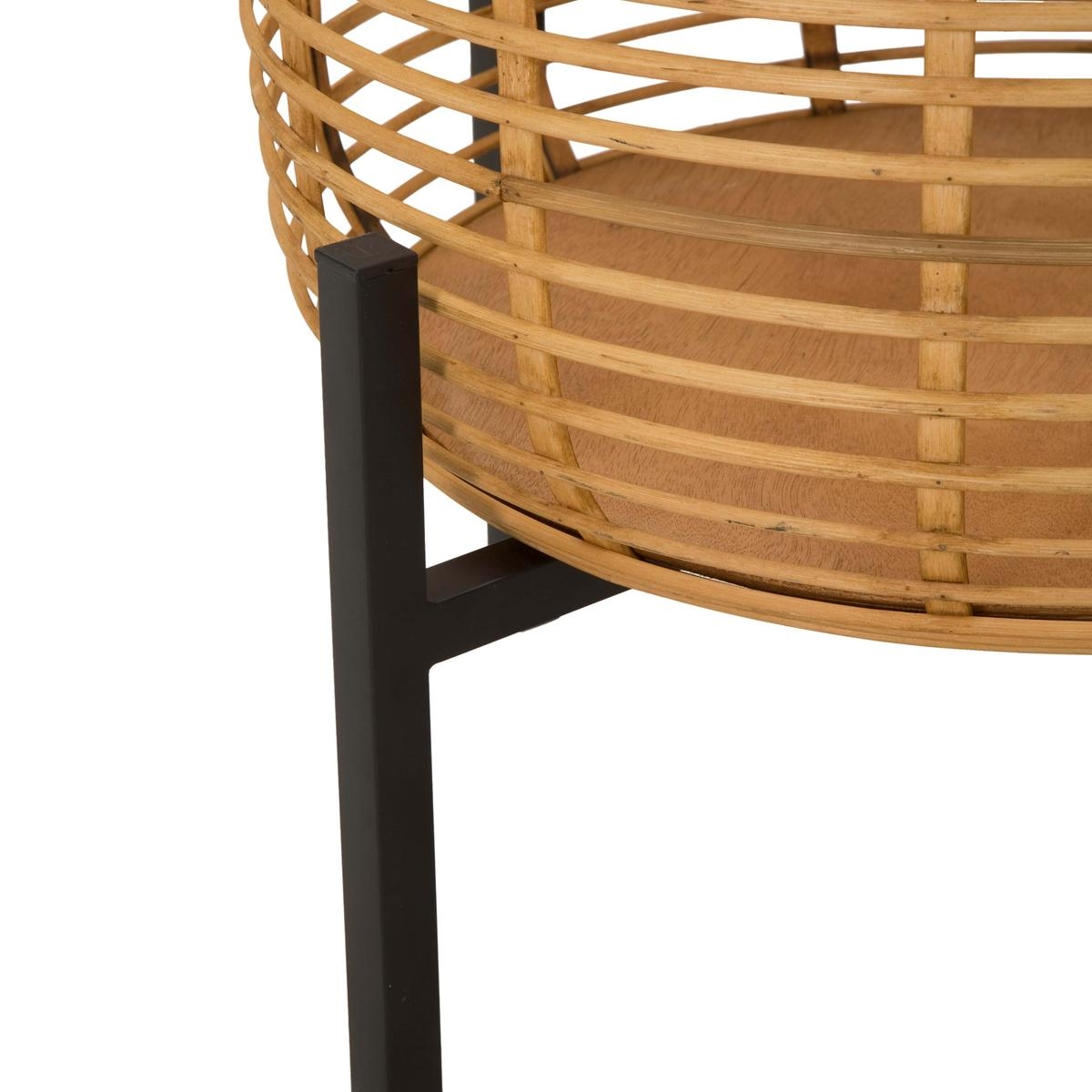 Zeyok Set of 2 Round Rattan Plant Stands with Black Metal Base — 4