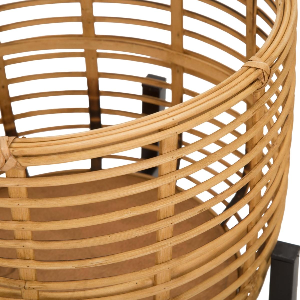 Zeyok Set of 2 Round Rattan Plant Stands with Black Metal Base — 3