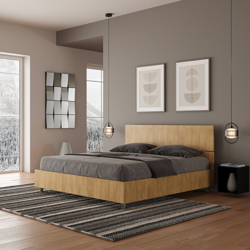 Demas D Oak Wooden Double Bed 160x190 cm with Slats — 2