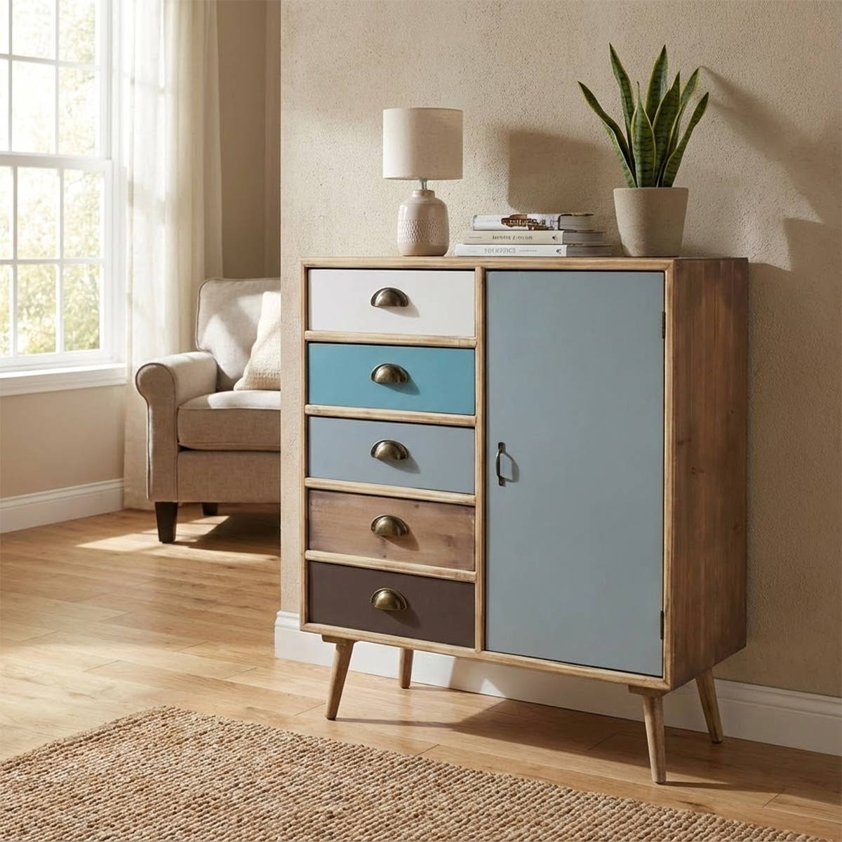 Levis Multi-Purpose Wooden Storage Cabinet with Door & Drawers — 2