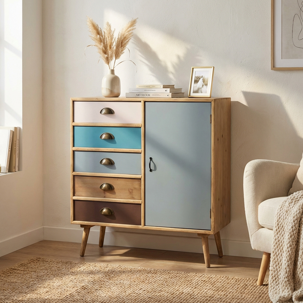 Levis Multi-Purpose Wooden Storage Cabinet with Door & Drawers — 3