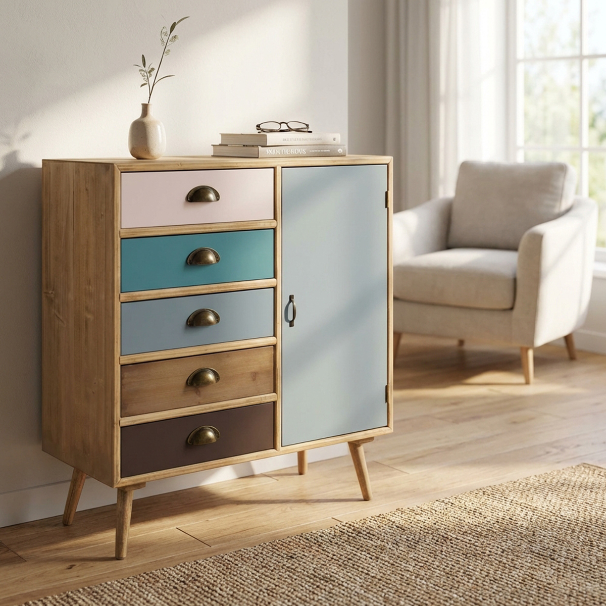 Levis Multi-Purpose Wooden Storage Cabinet with Door & Drawers — 4